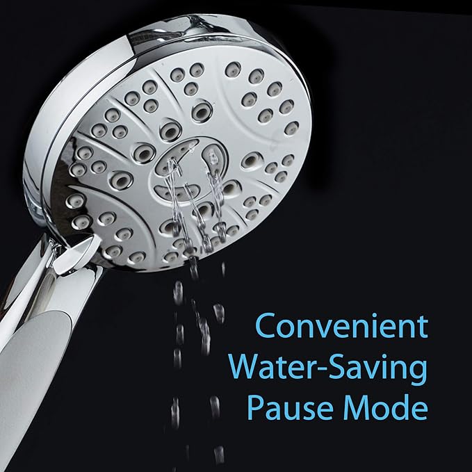 High Pressure 6-setting Luxury Handheld Shower Head – Extra Long 6 Foot Stainless Steel Hose – Anti Clog Jets – Anti Slip Grip – Top US Brand – Includes Extra Wall Bracket – Chrome Finish