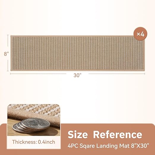 Peel and Stick Stair Treads for Wooden Steps Indoor, Stair-Carpet Treads Washable Reusable Adhesive,Stair-Treads Non Slip 4PC, Beige