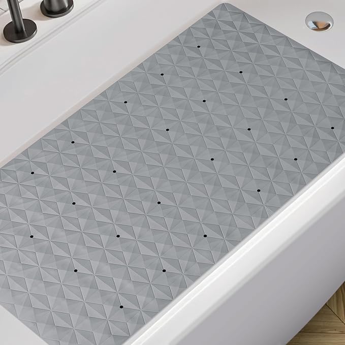 WRISIN Non Slip Bathtub Mat for Bath Tub Shower - Natural Rubber Mat with 241 Suction Cups - Soft Bathroom Safety Mat - Unique Diamond Pattern - Fatigue Relief - Machine Washable - 16 × 28 Inch