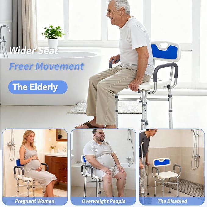 2-Level Width Adjustable Heavy Duty Shower Chair for Inside Shower and Tub w/Reinforced X-Bar, 550lbs Shower Seat for Bathtub with Arms and Back for Seniors, Handicap, Bariatric, Elderly and Disabled