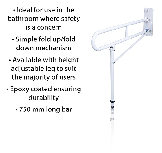 Aidapt 29.5 INCH Stainless Toilet Safety Rails,Disabled Flip-Up Bathroom Grab Bar with leg support,Toilet Handrails Hand Grips Handle Shower Assist Aid, designed for Handicap and Elderly