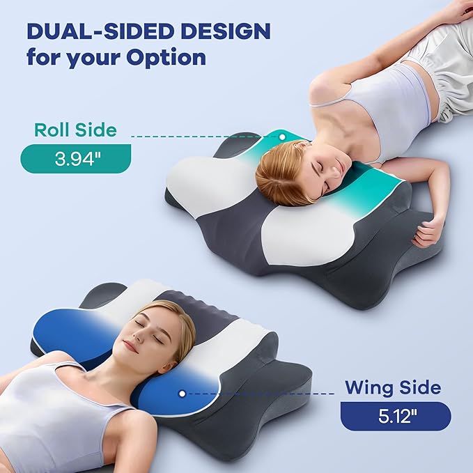 Cervical Neck Pillow for Pain Relief,Cervical Pillow with Memory Foam Ergonomic Pillows with Dual Heights for Back,Stomach and Side Sleepers Kids' Floor Pillows Cushions (Dark Grey, Standard 27"×16")