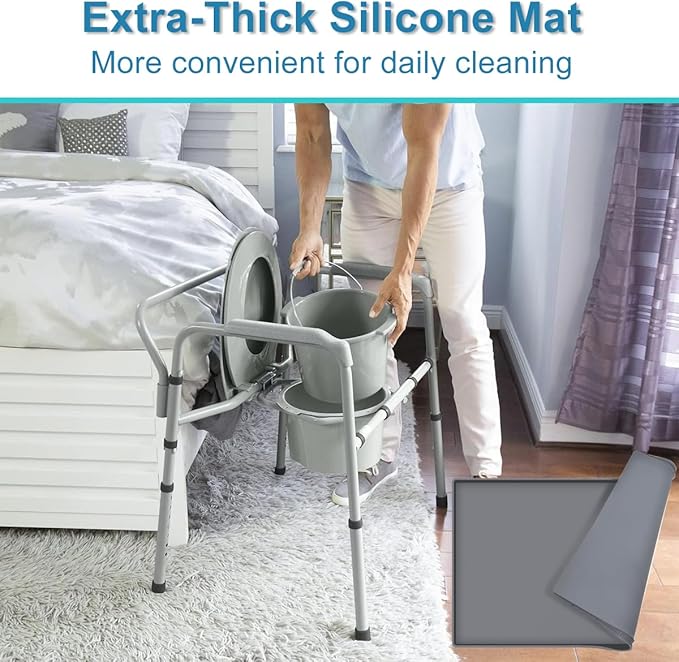 Bedside Commodes Mat Bedside Portable Toilet Mat with Raised Edge, Non-Slip Recycle Commode Toilet Pad Under Commode Chair Mat Waterproof Floor Protector, Silicone Mat for Porta Potty (26.8"X26.8")