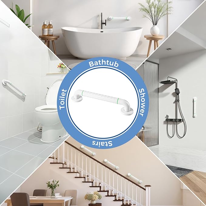 Grab Bars for Bathtubs and Showers, 16 Inch Anti Slip Bathroom Safety Shower Handles for Seniors Handicap Elderly Assistance, Hand Rails for Toilet Walls Bath Tub, 1" Stainless Steel Handrail(White)