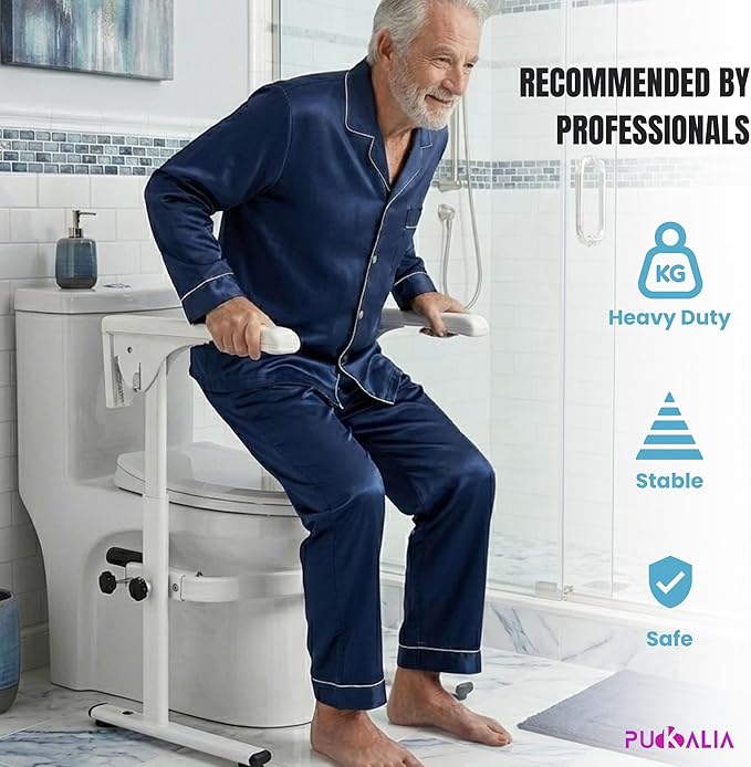Toilet Safety Rails for Seniors - Adjustable Toilet Seat Riser with Handles, 397 lbs Heavy Duty Medical Stand Assist Frame, Handicap Bathroom Safety Rails Fits Most Toilets, Tool-Free Assembly, White