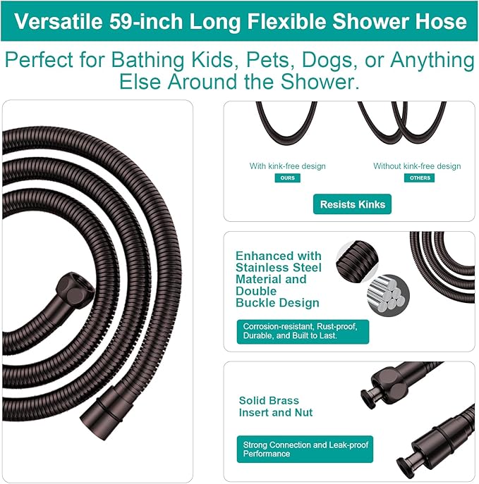 Shower Slide Bar Handheld Shower Head with Hose, 5-Function Hand Shower with Wall Mount,shower slide bar,adjustable height shower head (A-round, ORB)