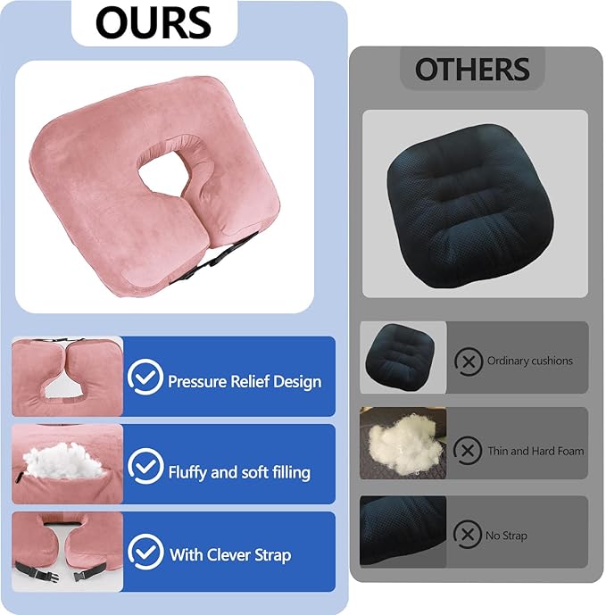Wheelchair Cushions for Seniors Tailbone Pain Relief, Seat Cushions for Pressure Sores Bedsores, Long Sitting Donut Pillow for Sciatica Pressure Relief (Pink)