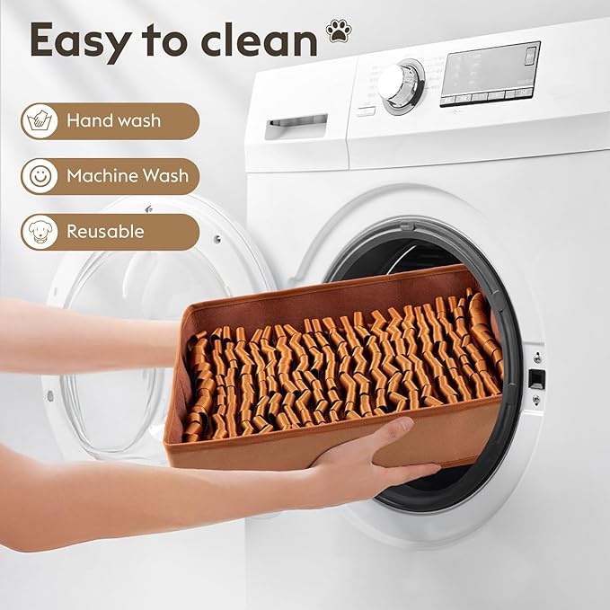 FunFurry Snuffle Mat for Dogs, Dog Puzzle Mat, Interactive Dog Toys for Enrichment,Sniff Mats with Non-Slip Backing,Suitable for Breeds and Sizes of Dogs (Brown, 17" X 15")
