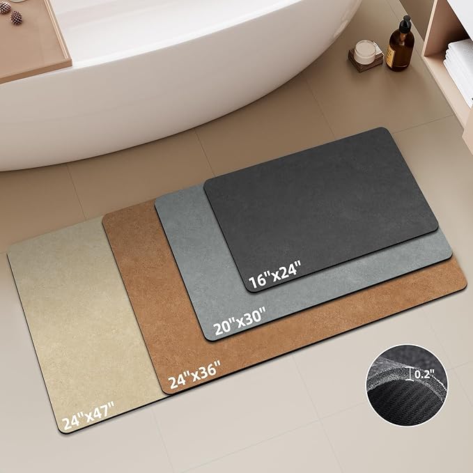TYUU Bath Mat, Bathroom Rugs Non Slip Washable Thin Absorbent Quick Dry Bath Mat Fits Under Door Bathroom Floor Mat Perfect for Bath, Shower, or Sink 24"x70" Dark Grey