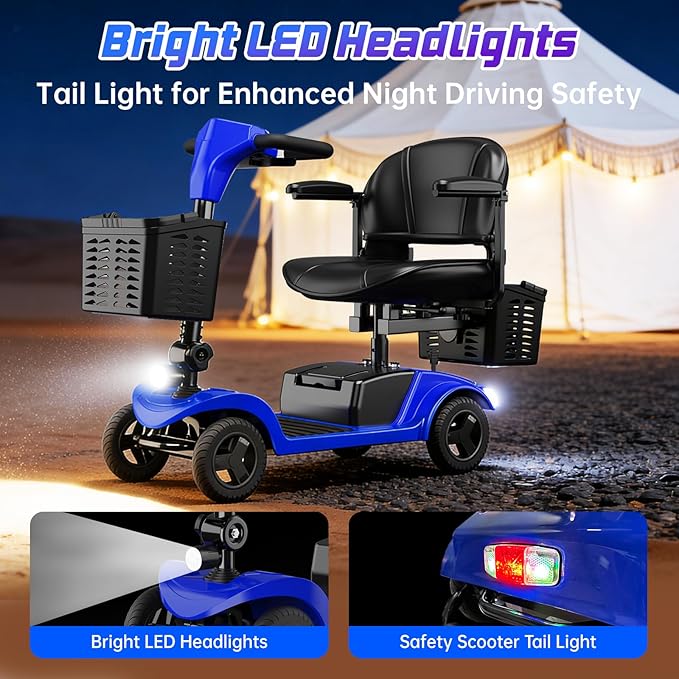 Mobility Scooter,Folding Motorized Scooter,300 lbs Capacity, Equipped with 300W Motor,Removable Battery,Dual Baskets,15 Miles Travel,Suitable for All Terrains (Blue)