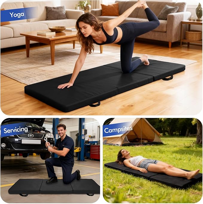 JZHLLA Foldable Fall Protection Mat for Elderly Blue Waterproof Non Slip Floor Mats with High-Resilience Foam 72 * 24 * 2 Inch Bedside Floor Mats for Elderly, Handicap, Senior(Black)