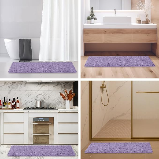 Bathroom Runner Rug 47 x 17 Inch – Long Bath Mat | Absorbent and Washable Thick Chenille Bath Rug Non-Slip Runner Rug for Bathroom, Shower, Sink(Lavender)