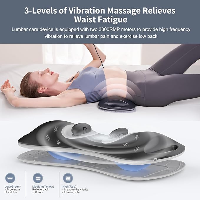 ALPHAY Multifunctional Lumbar Traction Device with Dynamic Lumbar Stretching & Knead Massage, Heat & Vibration Physical Therapy, Lower Back Massager Lumbar Traction at Home, Office, Waist Pain Relief