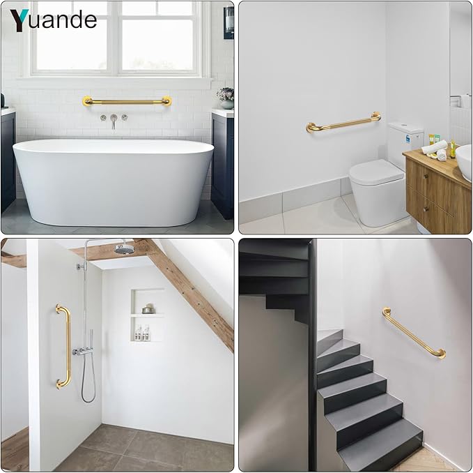 4 Pack 24 Inch Shower Grab Bar, YuanDe Gold Bathroom Grab Bar Handle w/Anti-Slip Knurled Grip, Stainless Steel Bath Balance Bar, 1.25" Diameter Safety Hand Rail Support,Handicap Injury Elderly Senior