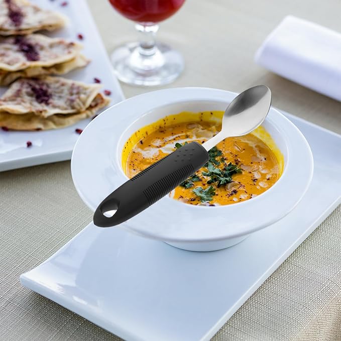 Healifty Portable Anti-Shake Tableware Set with Thick Handle Silverware Non-Slip Weighted Fork and Spoon Adaptive Utensils for Elderly and Hand Tremors Eating Aids