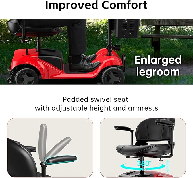 Mobility Scooter for Adults,4 Wheel Mobility Scooter,28 Miles Range,300LBS Capacity,Lightweight and Portable,with LED Headlights and Basket,Charger Included,Gifts Suitable for Elders,red