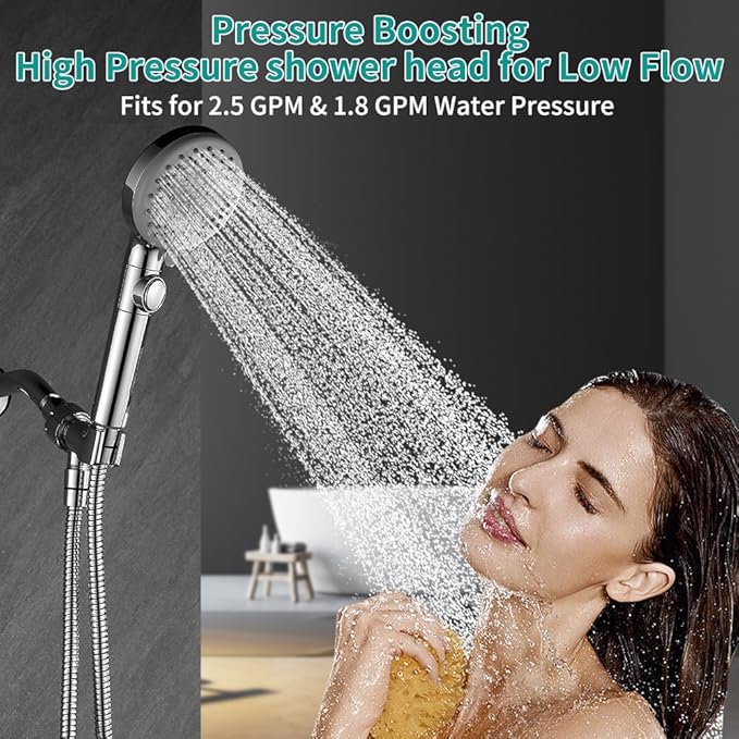 DOILIESE Handheld Shower Head with 79" Extra Long Hose 7 Modes High Pressure Shower Head with On Off Switch Button and Powerful Wash Modes for Pets Bath, Chrome