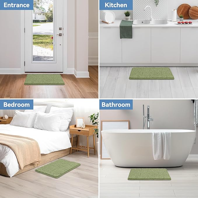 Bcoimo 24x17 Chenille Bath Mat – Non-Slip with Backing Bath Rug Ultra-Absorbent and Machine Washable Bathroom Mat Quick-Dry Design. Ideal for Bathroom Shower and Tub Areas