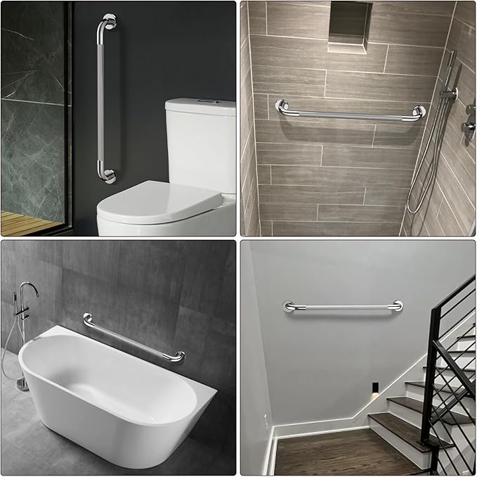 2 Pack 32 Inch Anti Slip Shower Grab Bar Handles, ZUEXT Chrome Stainless Steel Knurled Bathroom Balance Bar, Safety Hand Rail Support,Handicap Elderly Injury Senior Assist Bath Handle(1.25" Diameter)