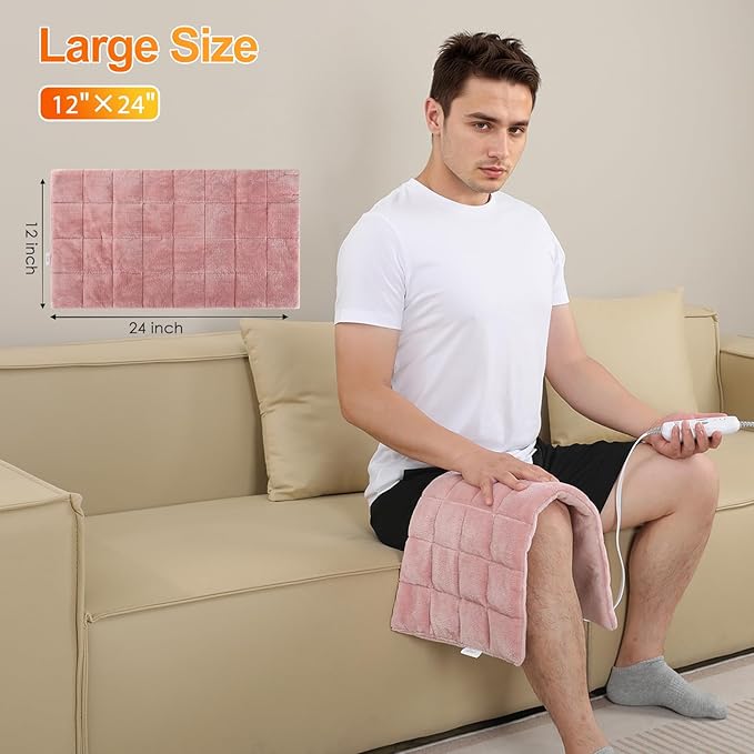 Massaging Heating Pad for Back Pain Relief,12"x24" Weighted Heating Pads for Neck/Shoulder/Leg with Massager 2.86Lbs,3 Heat Levels,3 Vibration Settings,(Pink)