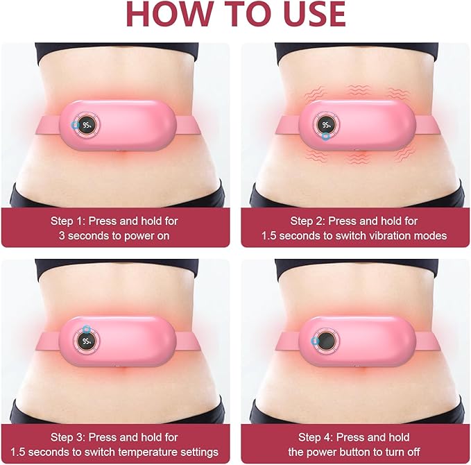 Heating Pad for Period Cramps, 3 Heat Levels and 3 Massage Modes, Portable Heating Pad for Menstrual Cramps, Electric Heat Belt, for Women and Girl Stocking Stuffers(Pink)