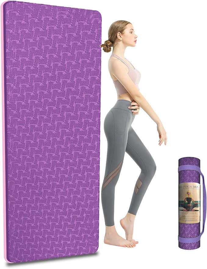 Yoga Mat 1/3" (8mm) Thick Non-Slip, Women Men Fitness & Exercise Mat, 72"Lx24"W Eco-Friendly TPE Workout Mat with Carrying Strap for Yoga, Pilates, Home Gym, Floor Exercises