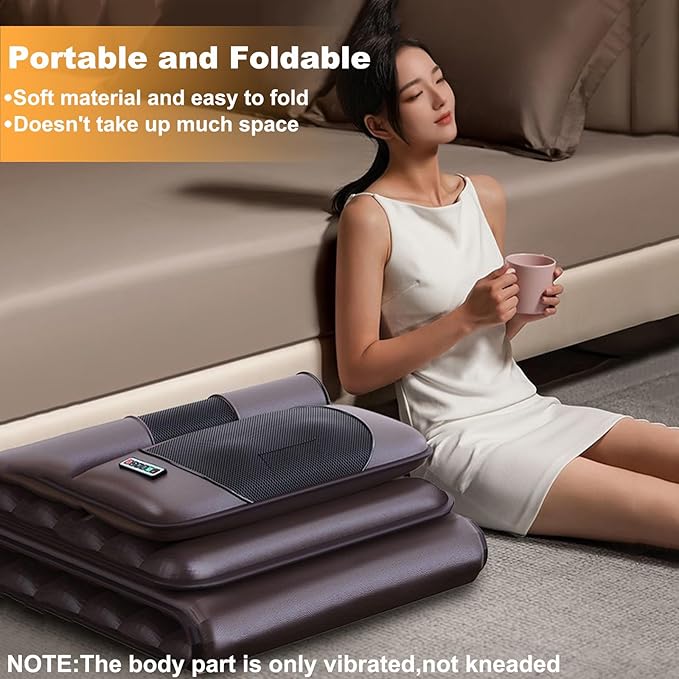 Vibration Massage Mat,Full Body Vibrating Heating Massage Pad,10 Vibration Motors,3 Strength Adjustments, with Detachable Neck Massage Headrest and Multifunctional Leg,Foot Massagers,for Home Office