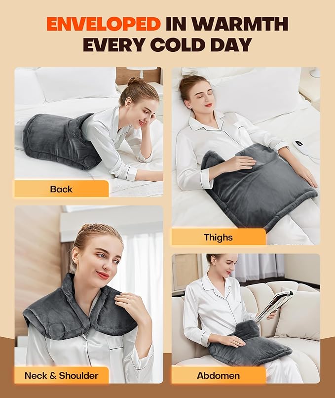 Lenmen Graphene-Infused 1Min Fast Heating Pad, Deeper Pain Relief Weighted Heating Pads for Neck and Shoulders and Back, Heated Wrap with 6 Heat Options 4 Auto Timer, Gifts for Men Women Mom Christmas