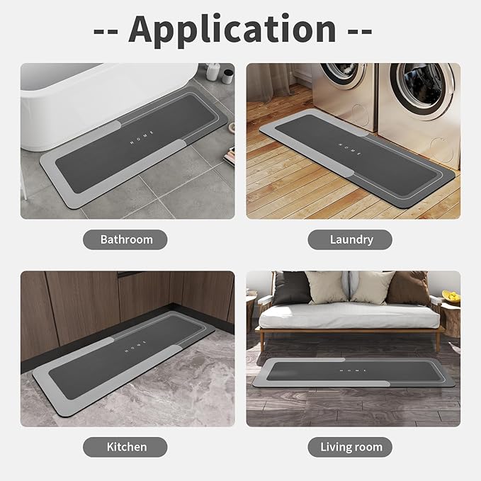 Housego Absorbent Bath Mat Magic Rug, Quick Drying Magic Bath Mat Non-Slip Floor Rug Rubber Backed for Bathroom Kitchen Shower Sink, Water Absorbent (1PC, 16.93''x50'', Dark Gray)