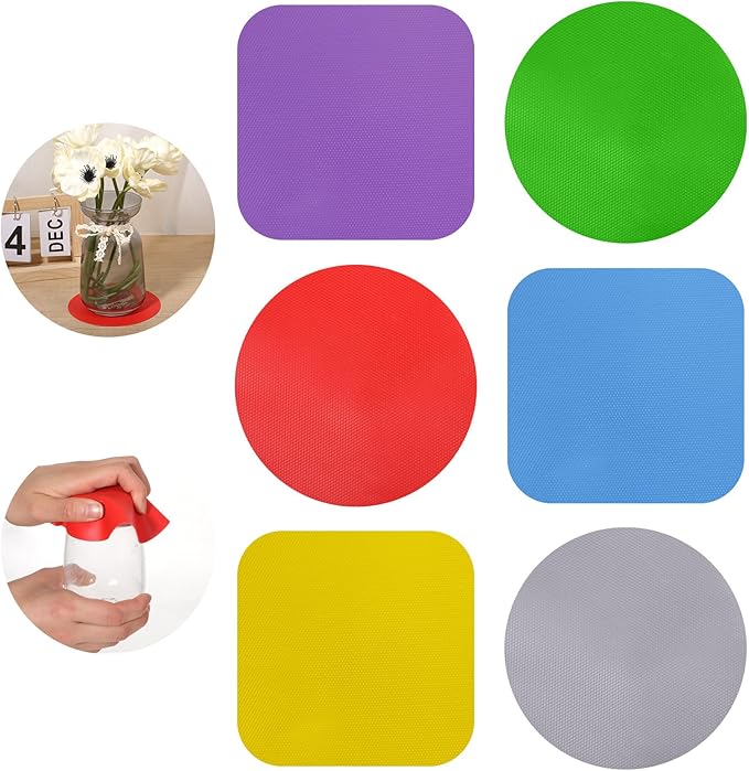 6 Pack Rubber Jar Opener, 3.7 Inch Round Silicone Jar Opener Gripper for Seniors with Arthritis Weak Hands, Non Slip Jars Lid Openers Kitchen Lid Cap Gripper Pads Multi-function Coasters