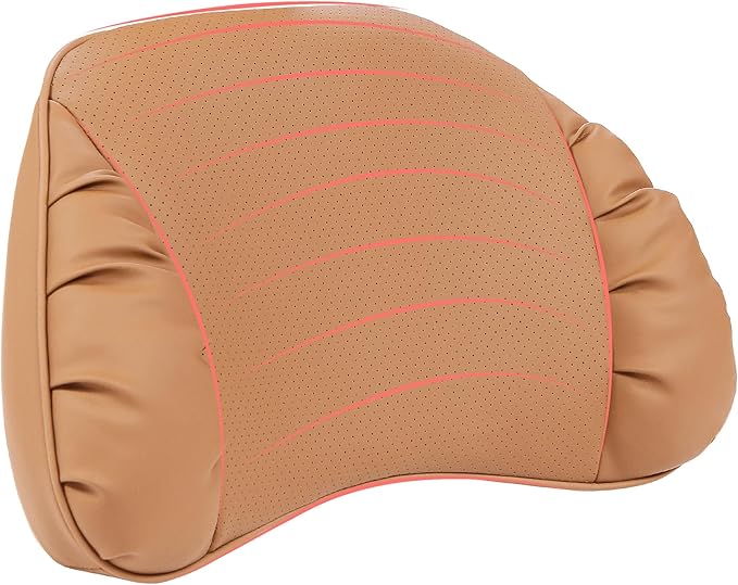 Lumbar Support Pillow for Car Seat, Memory Foam Leather Lumbar Pillow for Lower Back Pain Relief - Back Cushion for Driving - Chair Support for Office Chair, Palomino Brown, 1 Pack