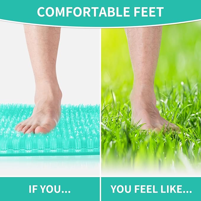 Yolife Shower Foot Scrubber Mat, Anti-Slip Bath Mat with Scrub Bristles, Soft Shower Foot Massager with Strong Suction Cups for Soothe Achy Feet, 25.6" x 13.4"