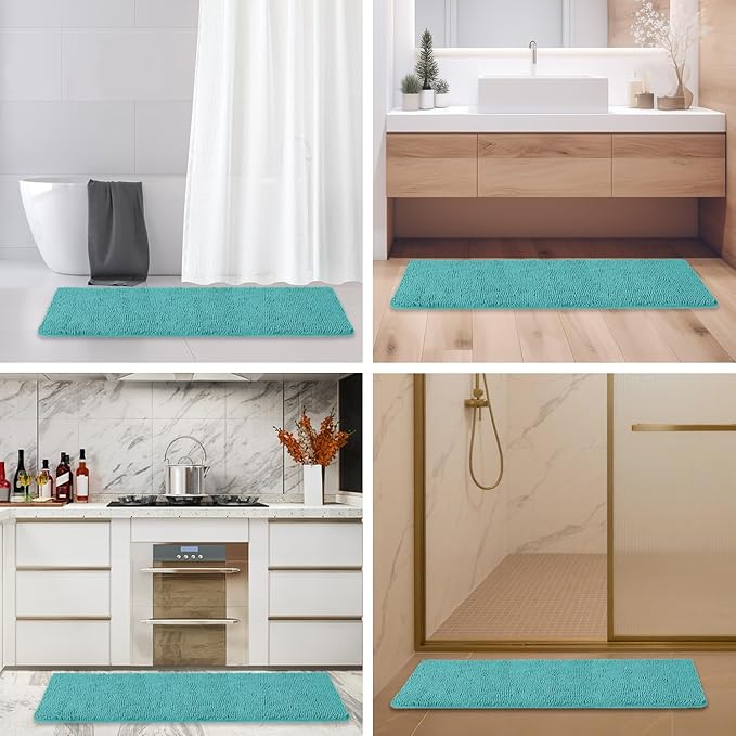 Bathroom Runner Rug 47 x 17 Inch – Long Bath Mat | Absorbent and Washable Thick Chenille Bath Rug Non-Slip Runner Rug for Bathroom, Shower, Sink(Teal)
