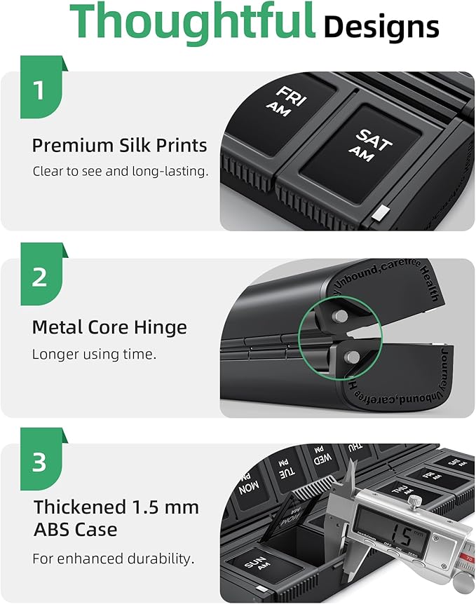PULIV Weekly Pill Organizer 2 Times a Day with Magnetic Foldable Design for Dual Protection, Large AM PM Pill Box Case for Travel, Compact Medication Organizer for Vitamins, Fish Oils and Supplements