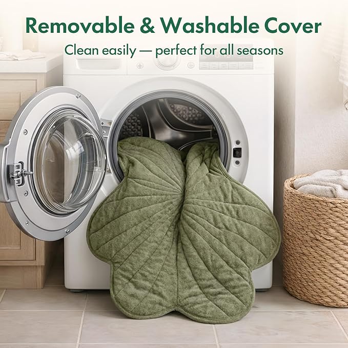 Vagascape Dog Bed, Waterproof Pet Bed with Washable Removable Cover, Comfort Cat Dog Pad for All Seasons, Heating Green Clover Shape Cat Mat with Nonskid Bottom(47"x36")