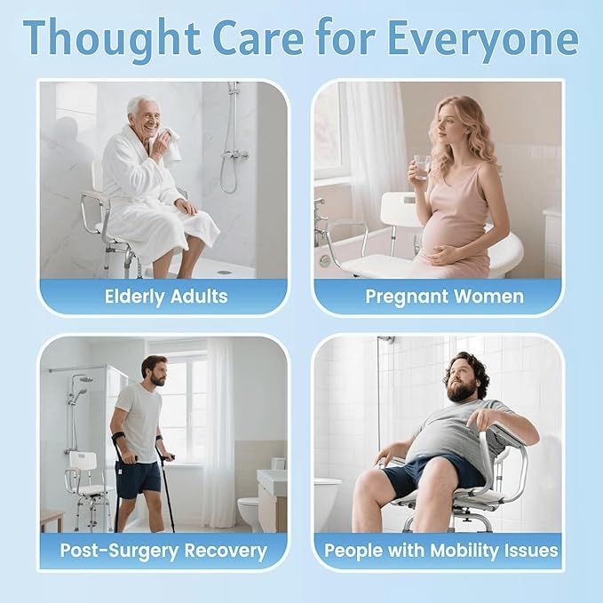 Swivel Shower Chair for Elderly and Disabled - Heavy Duty 500 lbs Shower Chair with Arms & Back for Inside Shower - 360° Rotating, Height Adjustable, Reinforced Bath Tub Bench Stool Seat