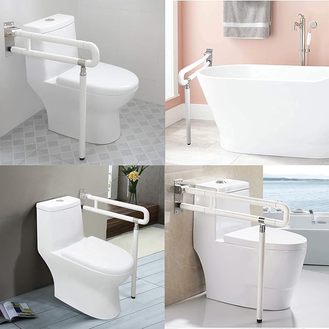 Nisorpa 29.7 INCH Foldable Toilet Grab Bar Flip Up Arm Grab Bars Handrails Grab Bars for Bathroom Toilet Anti Slip Safety Rails for Elderly Pregnant Women Disabled Handicap