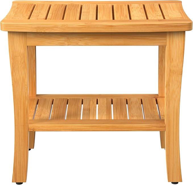 Large Bamboo Shower Bench Stool with Storage Shelf Waterproof Shower Chair Spa Bath Seat Shower Stool for Inside Shower Bathroom Bench Seat for Adults Elderly Seniors Bathroom Gadget 2024