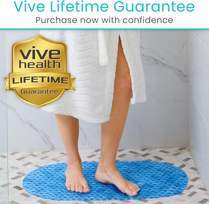 Vive Oval Bathtub Mat - Nonslip Shower Floor Pad - Non-Slip and Non-Skid for Bath Tub with Strong Rubber Suction Cup Grip - for Baby, Elderly, Kids, Bathroom (Blue)