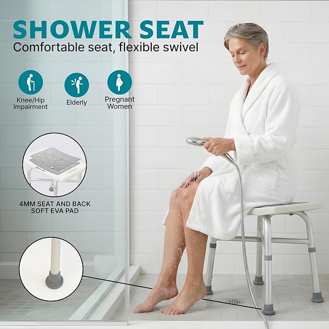 Dr. Aid Shower Chair for Inside Shower - 400 lbs, 5-Height Adjustable Bathroom Stool for Adults, Seniors & Disabled - 3-Minute Tool-Free Assembly, Anti-Slip Bath Bench for Tub & Small Showers