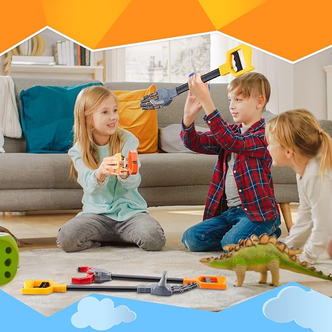 Lewtemi 4 Pcs Interactive Grabber Claw Robot Arm Pack Reacher Pickup Tool and Hand Eye Coordination Play, 18 Inch (Red,Blue,Gray)