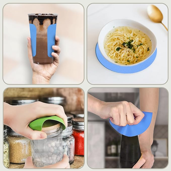 8PCS Jar Gripper Pads - Rubber Husband Jar Opener, Kitchen Coasters for Seniors with Arthritis (Light Blue, Green)
