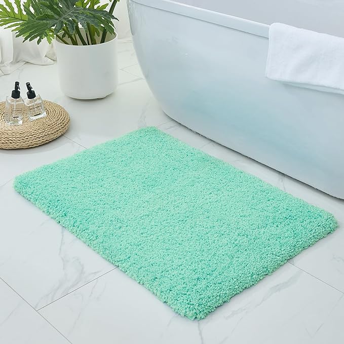 Bathroom Rugs Non Slip Washable 32x20, Ultra Thick Soft Microfiber Absorbent Bath Mats, High Density Foam Latex Non Slip Backing Bath Rugs, Fluffy Floor Carpet for Tub&Shower, SpaBlue