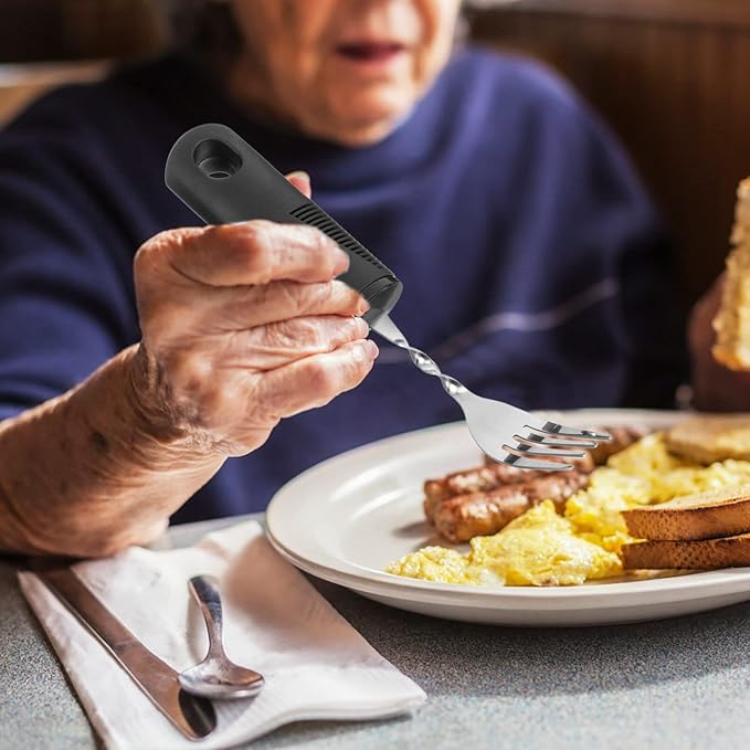 SOLUSTRE 3pcs Adaptive Utensils Easy Grip Silverware Built Up Bendable Fork Teaspoon Tablespoon Eating Feeding Utensil Assist Tableware for Elderly People Disability