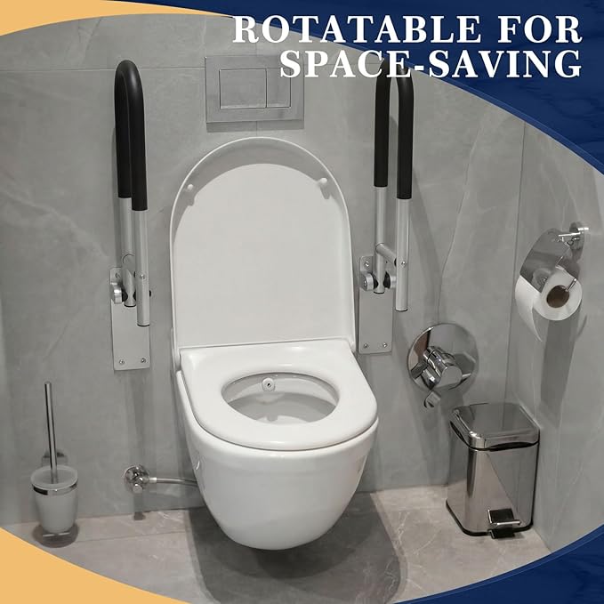 Zonon 2 Pack Flip Up Toilet Safety Rails, Anti Slip Extra Long Handicap Grab Bar with Paper Holder, Heavy Duty Bathroom Support Rail for Elderly Disabled Pregnant(Aluminium Alloy,23.6 Inch,Stylish)