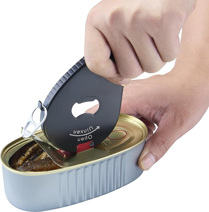 Uinxan Jar Bottle Can Opener for Seniors Arthritis Weak Hands-Easy Twist Off Small Caps (0.6"-2.7"), Pop Top & Pull Tab Seals,Patent Unique Portable Multifunction Gadget for Elderly/Women/Men(Black)