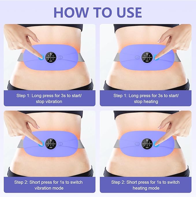Portable Heating Pad for Period Cramps: Cordless Menstrual Heating Pad with 3 Heat Levels and 3 Massage Modes, 3s Fast Heating for Women and Girl Purple