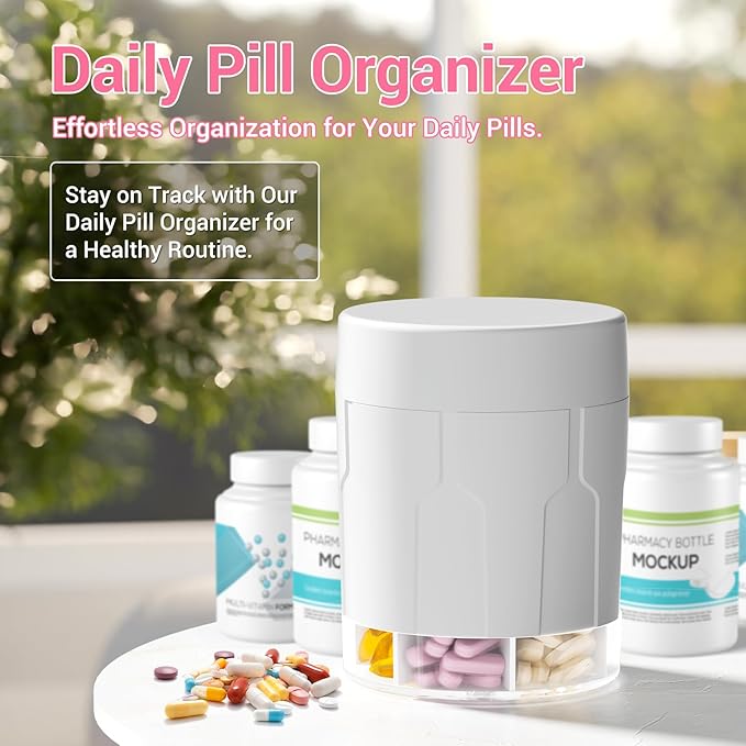Betife Extra Large Supplement Organizer,Weekly Pill Organizer Bottle, Daily Pill Dispenser with 7 Large Compartments, Organizer to Hold 7 Day Vitamin Medication,21 Labels and a Cleaning Brush(White)