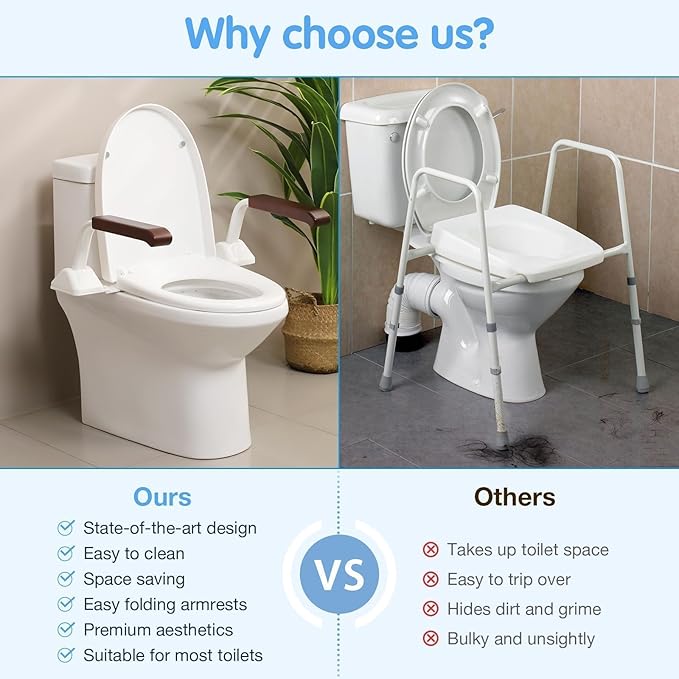 Toilet Safety Rails for Seniors(520lbs), Adjustable Toilet Handle for The Elderly and Disabled, Handicap Toilet Safety Frame Grab Bars, Toilet Support Rails