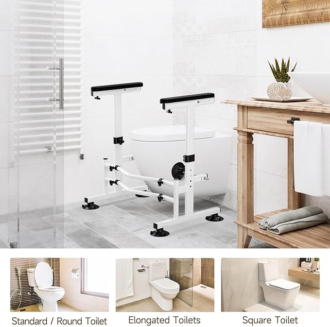 WAYES Toilet Safety Rails - Toilet Arms for Elderly and Disabled, Fit for Most Toilet, Up to 350 Lbs, Adjustable Height & Width